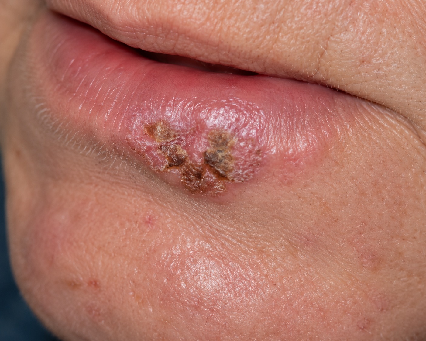 cSCC, lower lip, Fitz II